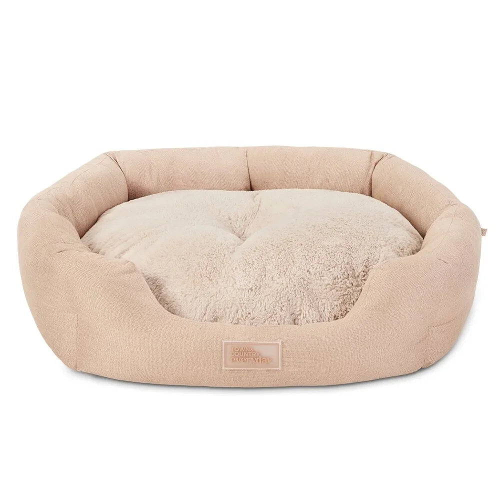 Faux Linen Cozy Cuddler Pet Bed – Small, Taupe